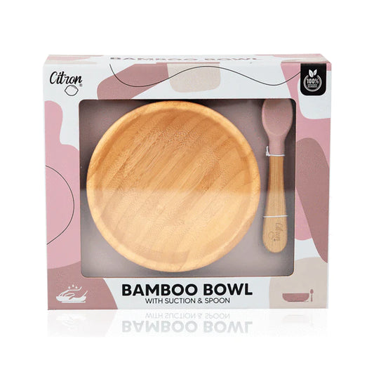 Citron Organic Bamboo Suction Bowl with Spoon 300ml BLUSH PINK