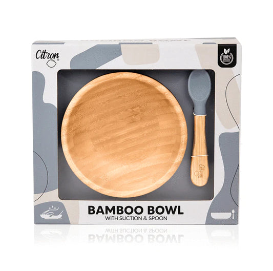 Citron Organic Bamboo Suction Bowl with Spoon 300ml DUSTY BLUE