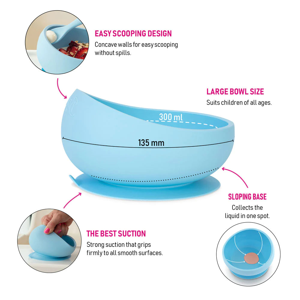 Brightberry Silicone Easy Scoop Suction Bowl Set with Two Spoons PACIFIC BLUE