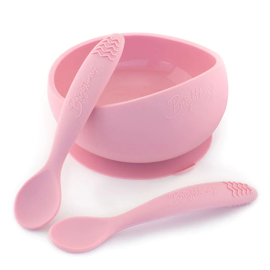 Brightberry Silicone Easy Scoop Suction Bowl Set with Two Spoons CORAL PINK