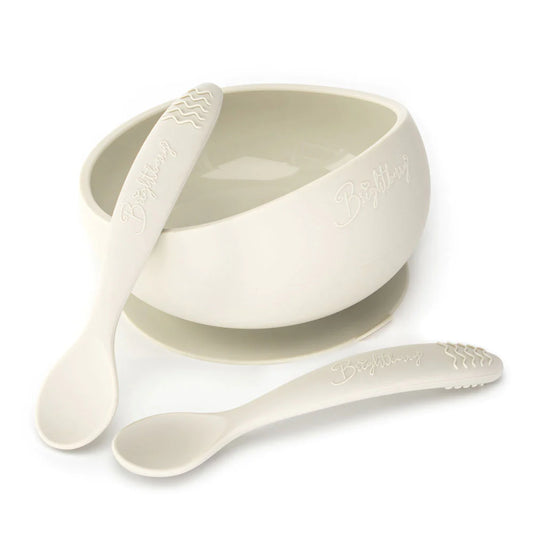 Brightberry Silicone Easy Scoop Suction Bowl Set with Two Spoons SAND WHITE