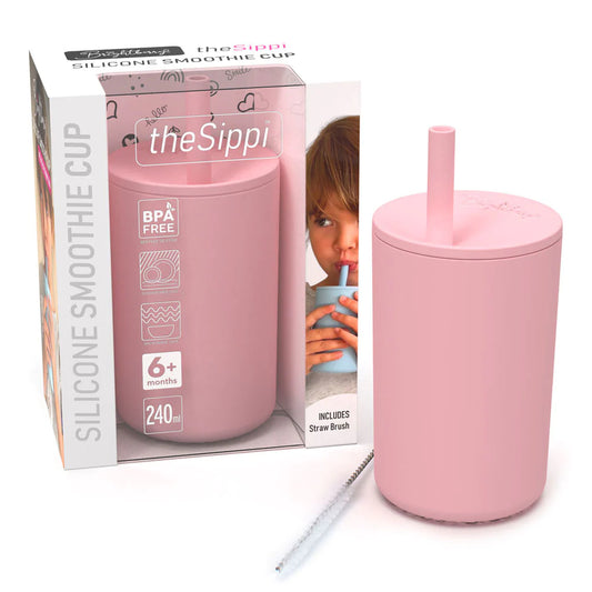 Brightberry Kids Smoothie Cup with Stopper Straw 240ml LARGE CORAL PINK