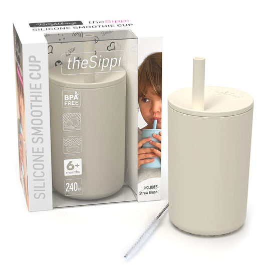 Brightberry Kids Smoothie Cup with Stopper Straw 240ml LARGE SAND WHITE